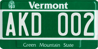 VT license plate AKD002