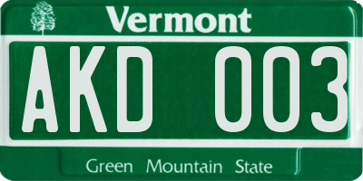 VT license plate AKD003