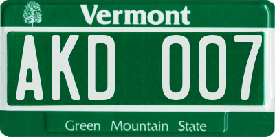 VT license plate AKD007
