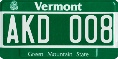 VT license plate AKD008