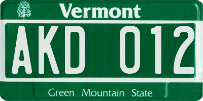 VT license plate AKD012
