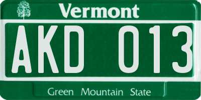 VT license plate AKD013