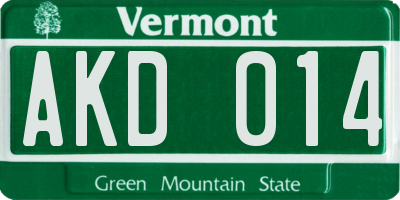 VT license plate AKD014