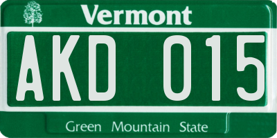 VT license plate AKD015