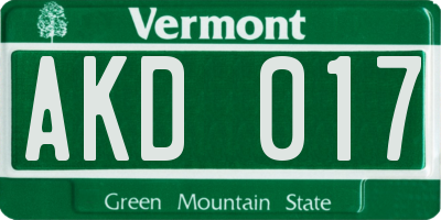 VT license plate AKD017