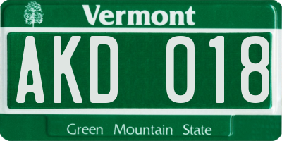 VT license plate AKD018