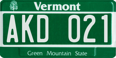 VT license plate AKD021