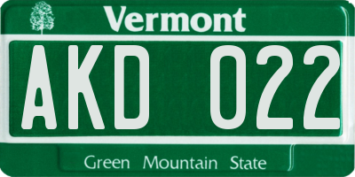 VT license plate AKD022