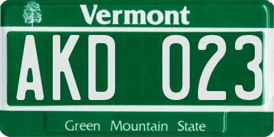 VT license plate AKD023