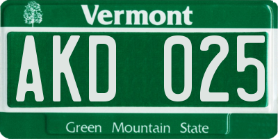 VT license plate AKD025