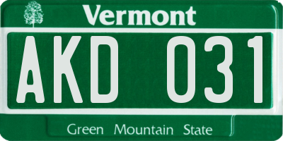 VT license plate AKD031