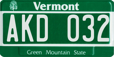 VT license plate AKD032