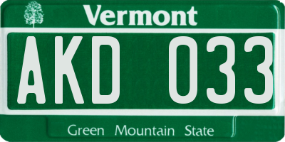 VT license plate AKD033