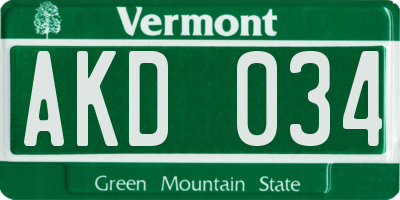 VT license plate AKD034