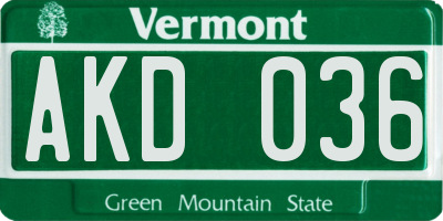 VT license plate AKD036