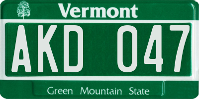 VT license plate AKD047
