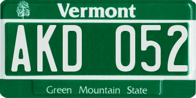 VT license plate AKD052