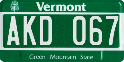 VT license plate AKD067