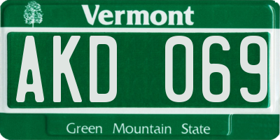 VT license plate AKD069