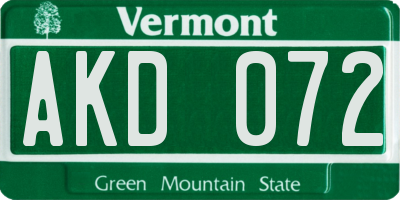VT license plate AKD072