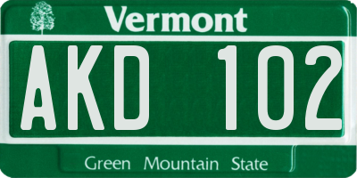 VT license plate AKD102