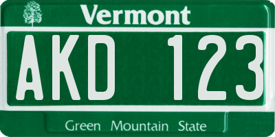 VT license plate AKD123