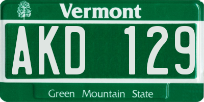 VT license plate AKD129