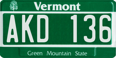 VT license plate AKD136