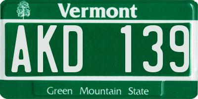 VT license plate AKD139