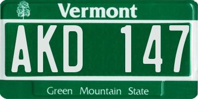 VT license plate AKD147