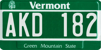 VT license plate AKD182
