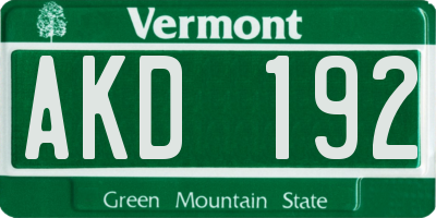 VT license plate AKD192