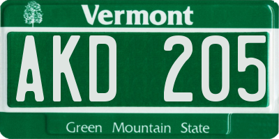 VT license plate AKD205
