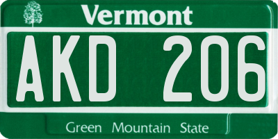 VT license plate AKD206