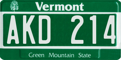 VT license plate AKD214