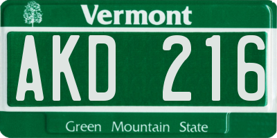 VT license plate AKD216