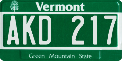 VT license plate AKD217