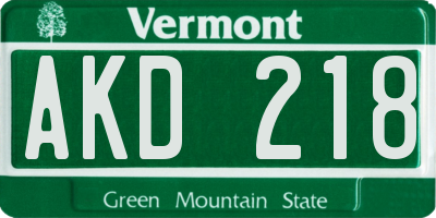 VT license plate AKD218