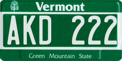 VT license plate AKD222