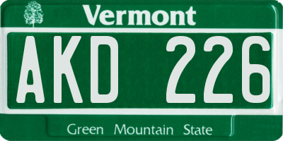 VT license plate AKD226