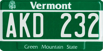 VT license plate AKD232