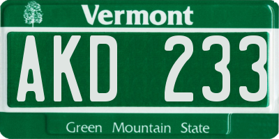 VT license plate AKD233