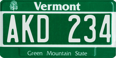 VT license plate AKD234