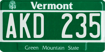 VT license plate AKD235