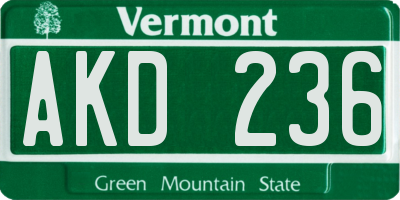 VT license plate AKD236