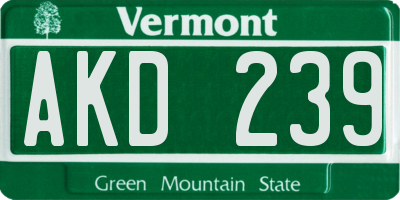 VT license plate AKD239
