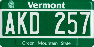 VT license plate AKD257