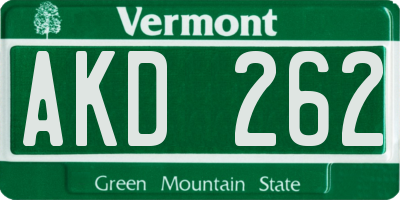VT license plate AKD262
