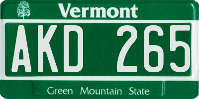 VT license plate AKD265