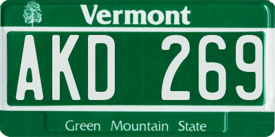 VT license plate AKD269